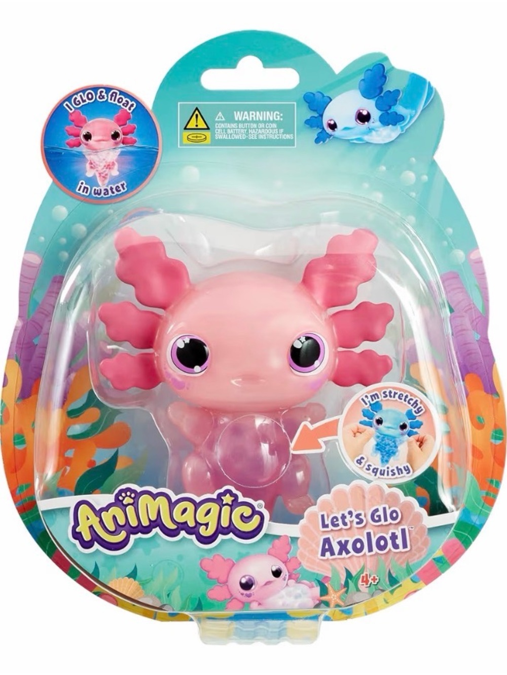 3 Magic Let's Glo Axolotl - Stretchy Squishy Toy - you get 3